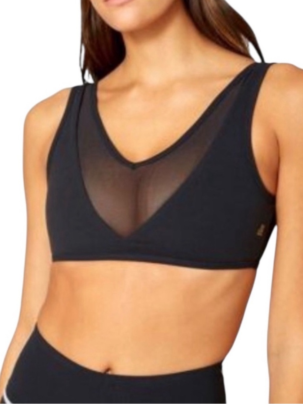WeWoreWhat Black Mesh V-Neck Athletic Sports Bra